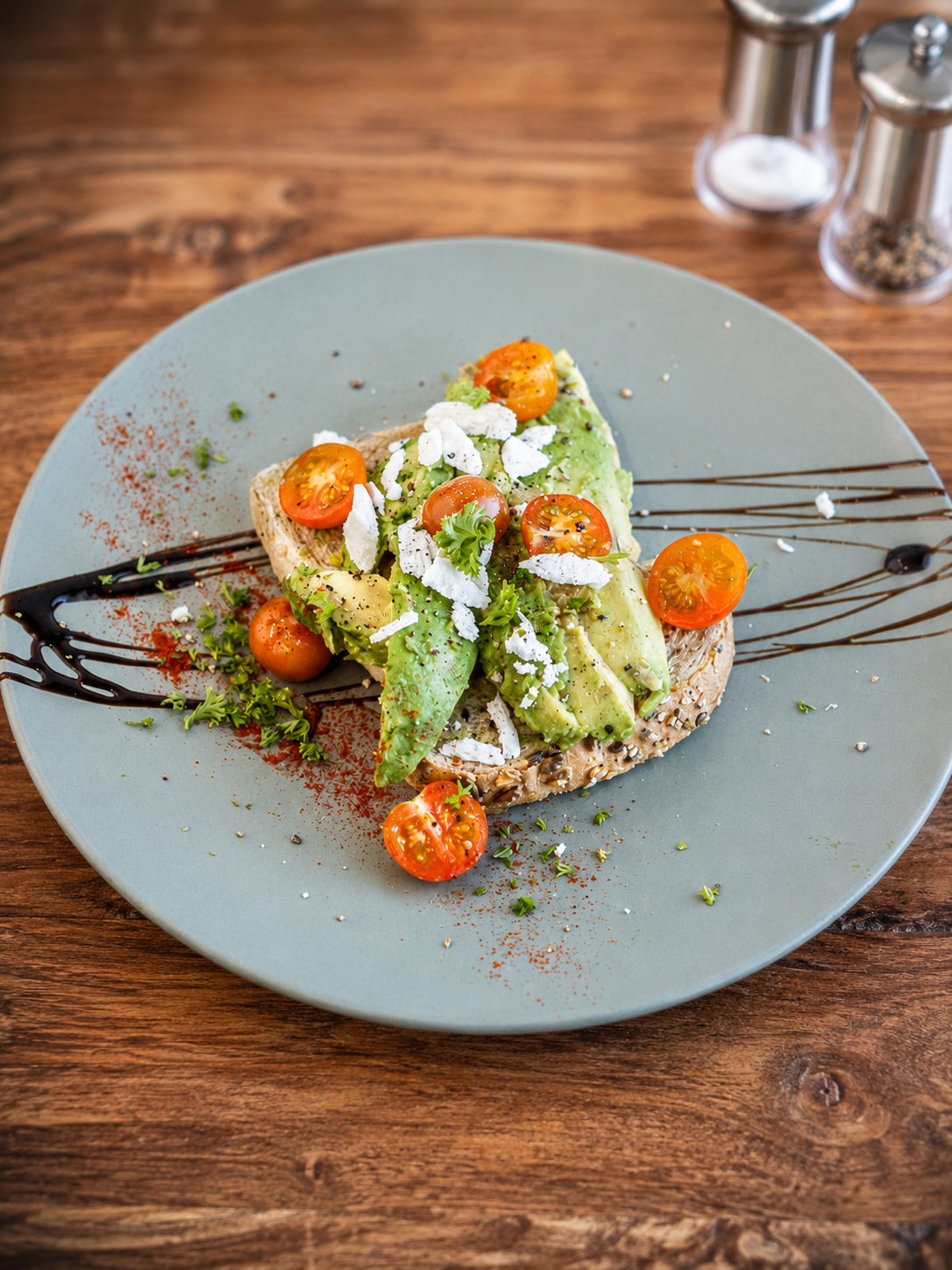 Avocado toast with tomatoes at Māra Café