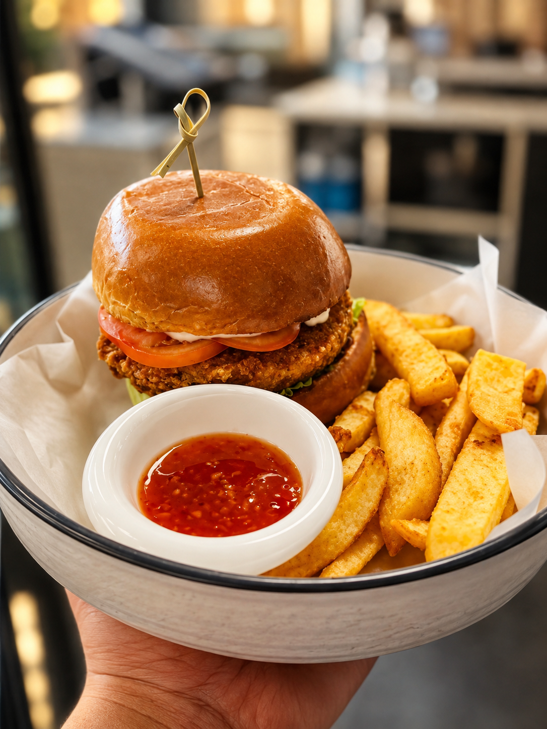 Māra Café burger with chips